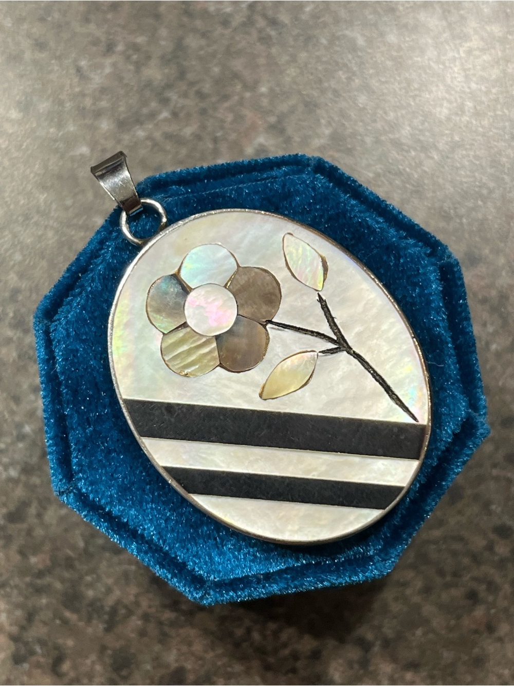 Vintage MOP Flower Inlay Pendant- Mexico Alpaca Silver?